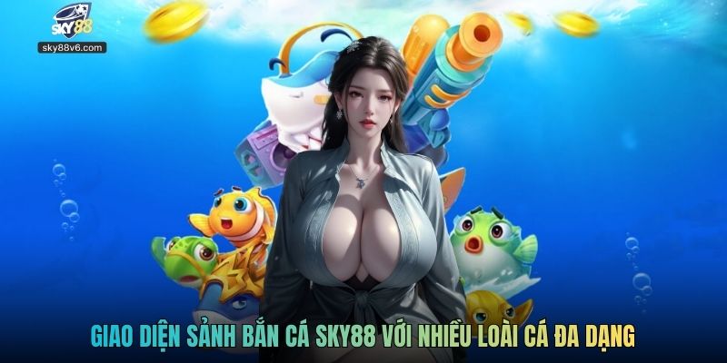 Giao diện sảnh bắn cá Sky88 với nhiều loài cá đa dạng